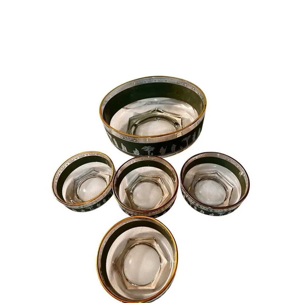 Vintage Jeanette HELLENIC GREEN WEDGEWOOD GREEK Glass Bowl Set